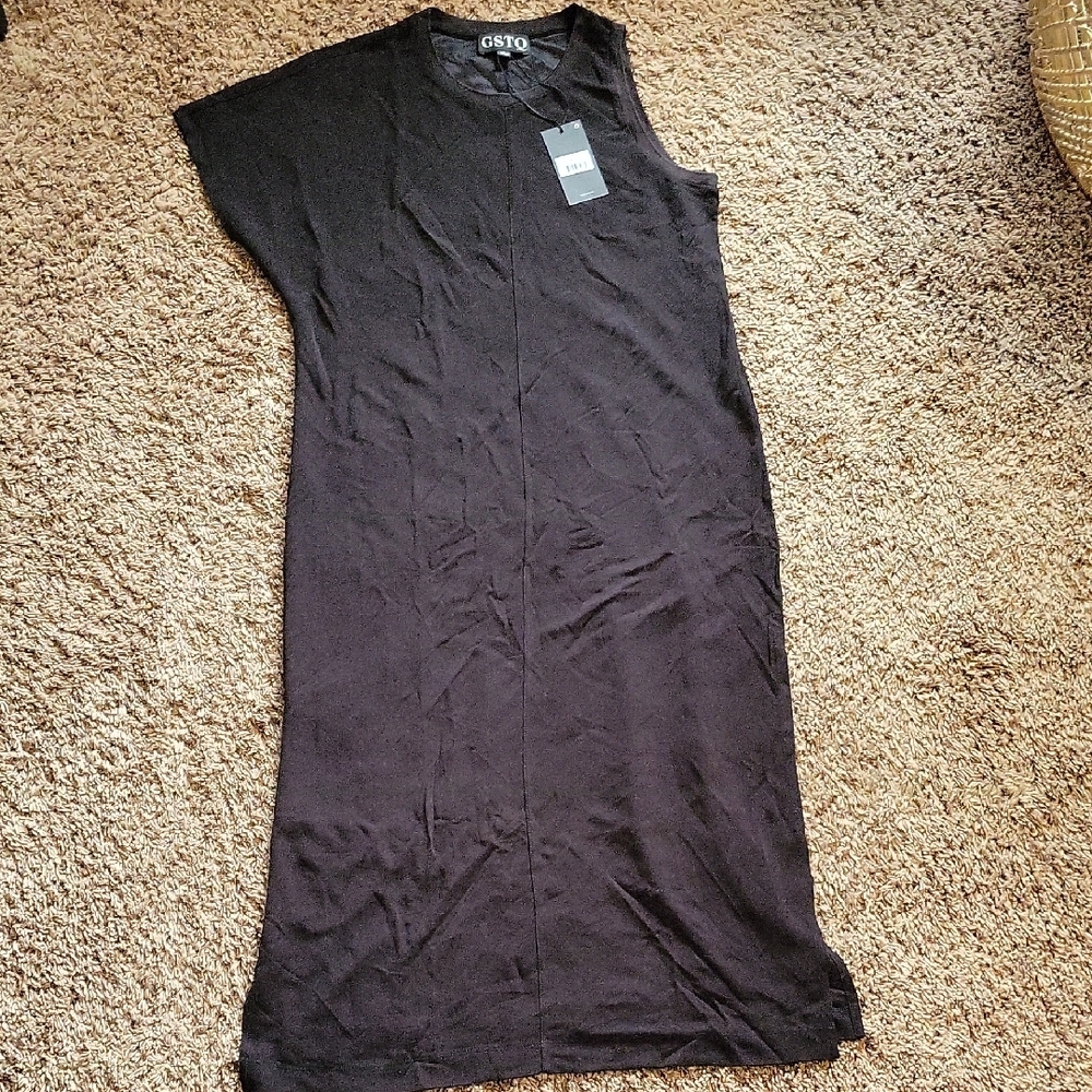 GSTQ Black Asymmetrical Midi Dress NWT